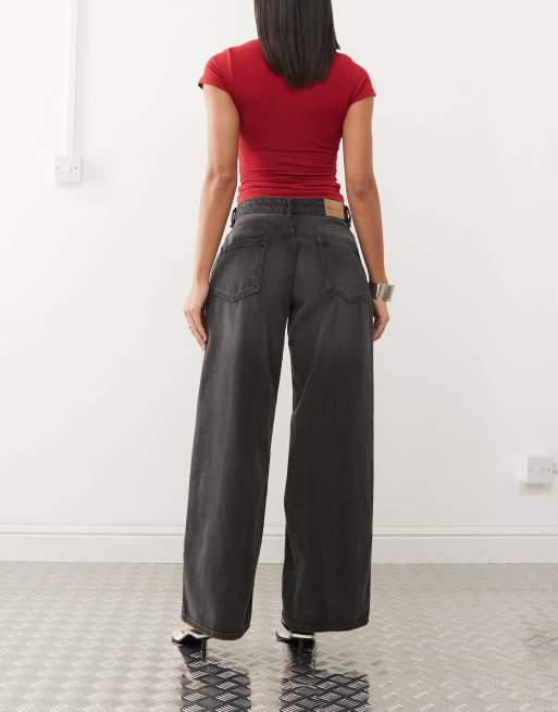 Motel roomy extra wide low rise jeans in washed black grey