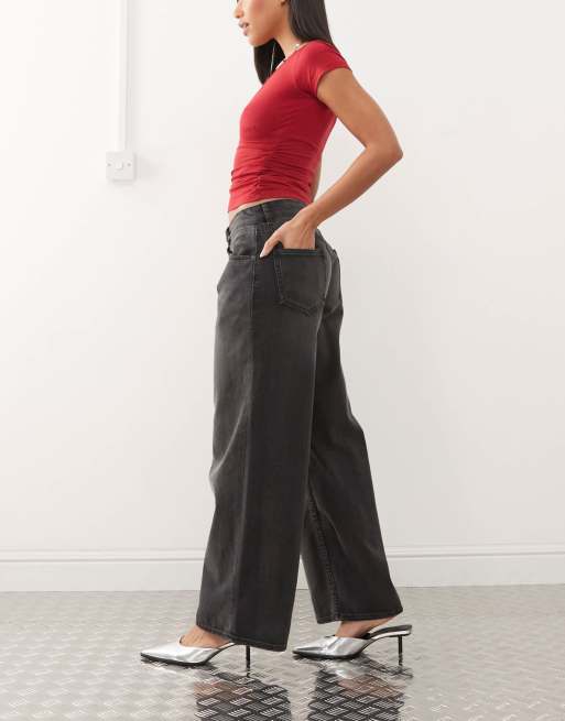 Motel roomy extra wide low rise jeans in washed black grey