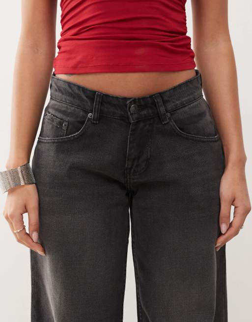 Motel roomy extra wide low rise jeans in washed black grey