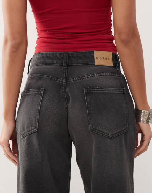 Motel roomy extra wide low rise jeans in washed black grey, 4 of 5