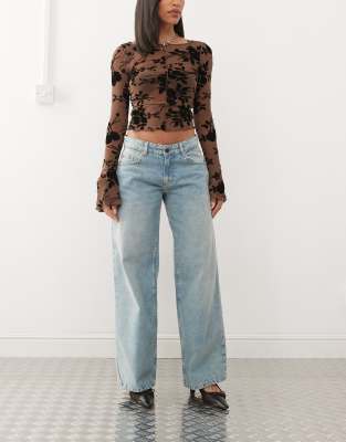 Shop Motel Roomy Extra Wide Low Rise Jeans In Washed Blue Green