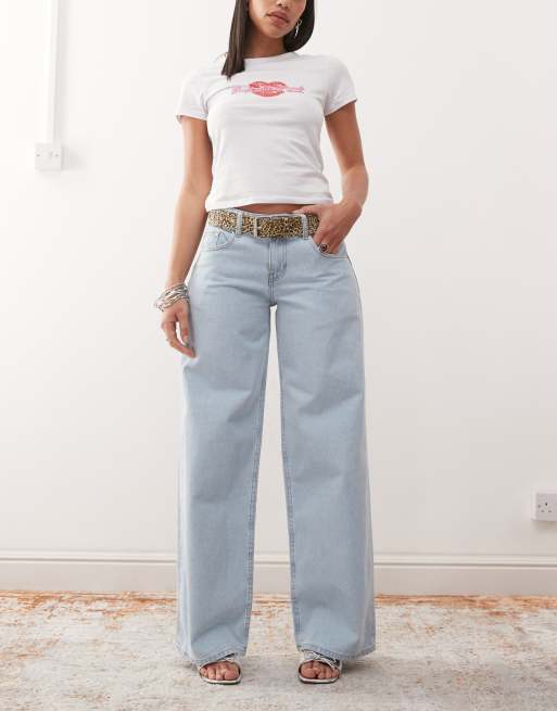 Motel - Roomy - Jeans met wijde pijpen, lage taille en wassing in lichtblauw