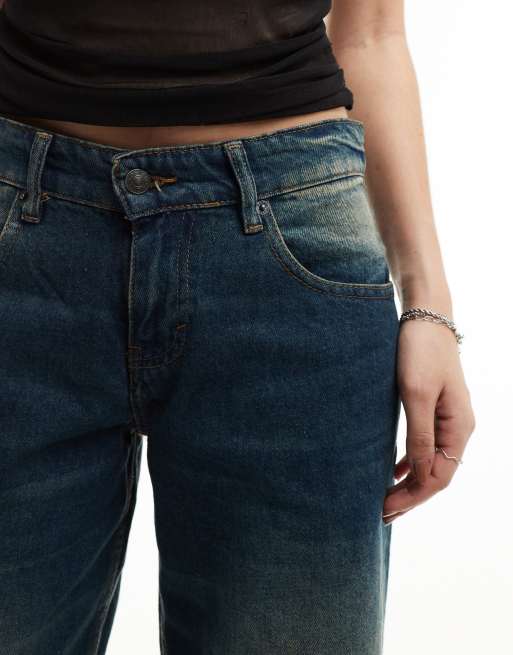 Motel roomy low rise baggy jeans in dark vintage blue