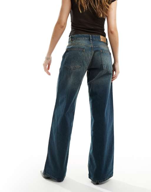 Motel roomy low rise baggy jeans in dark vintage blue, 4 of 5