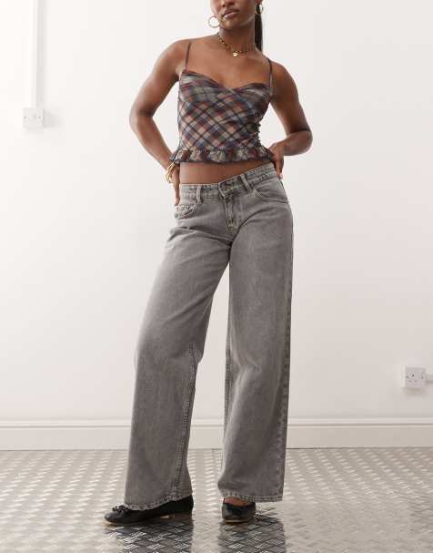 Motel roomy wide leg low rise jeans in gray wash - view 1
