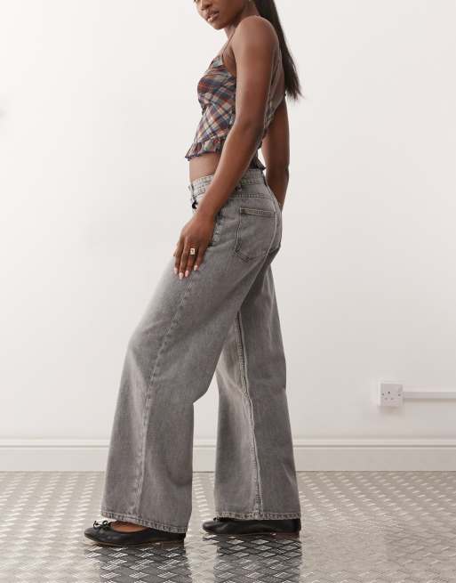 Motel roomy wide leg low rise jeans in grey wash