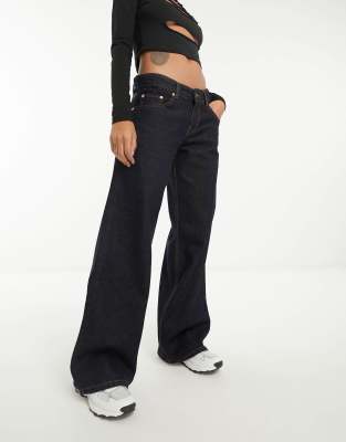 roomy wide leg low rise jeans in indigo-Navy