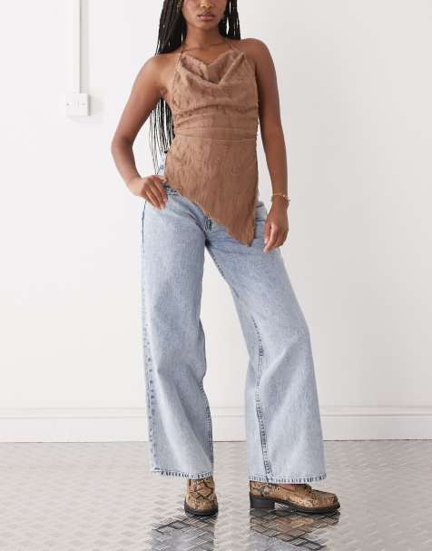Motel roomy wide leg low rise jeans in light blue wash - view 1