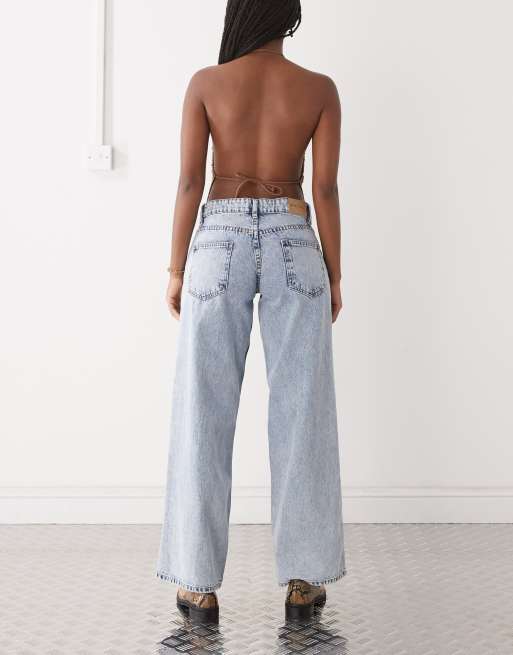 Motel roomy wide leg low rise jeans in light blue wash