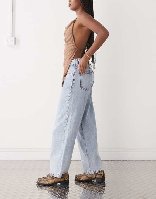 Motel roomy wide leg low rise jeans in light blue wash
