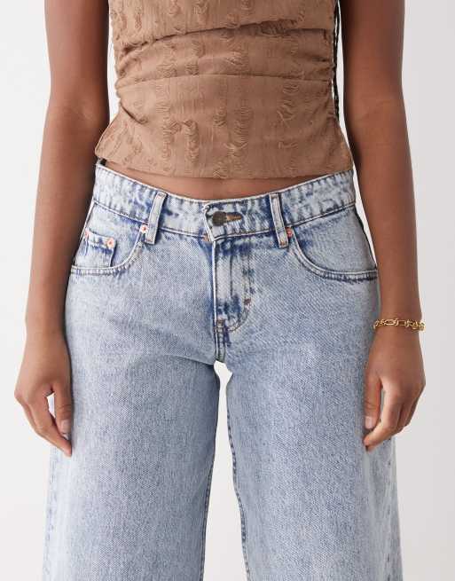 Motel roomy wide leg low rise jeans in light blue wash, 5 of 5