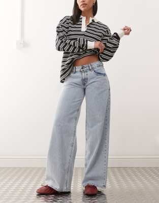 Motel Motel roomy wide leg low rise jeans in light blue wash