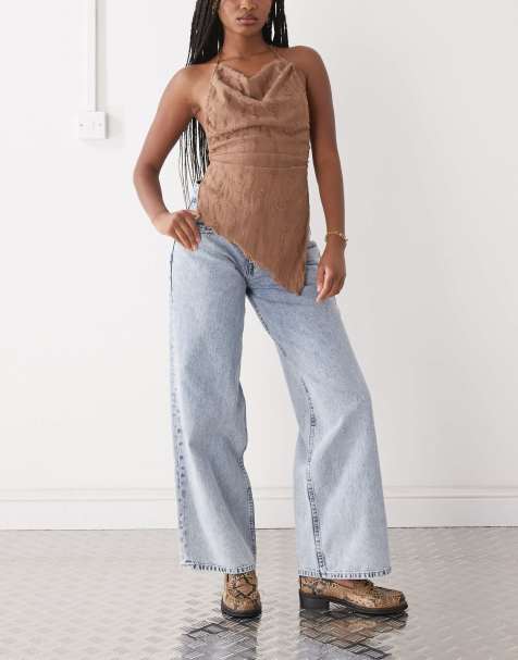 Motel roomy wide leg low rise jeans in light blue wash - view 1