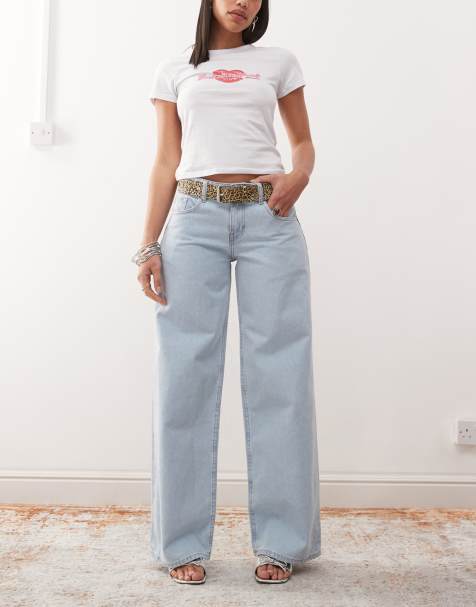 Motel roomy wide leg low rise jeans in light wash blue - view 1