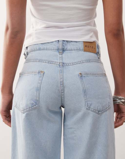 Motel roomy wide leg low rise jeans in light wash blue