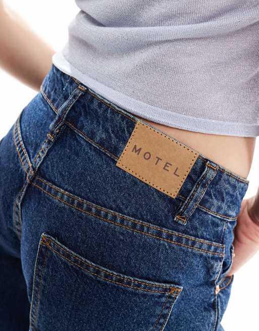Motel roomy wide leg low rise jeans in mid indigo