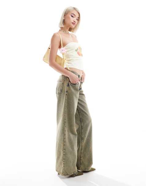 Motel roomy wide leg low rise jeans in sandy blue acid wash - view 1
