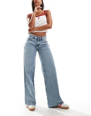 Shop Motel Roomy Wide Leg Low Rise Jeans In Blue