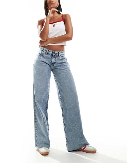 Motel roomy wide leg low rise jeans in vintage blue wash