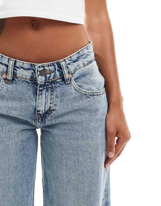 Motel roomy wide leg low rise jeans in vintage blue wash