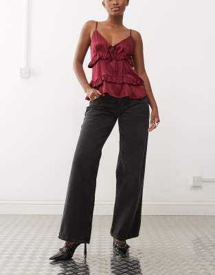 roomy wide leg low rise jeans in washed black