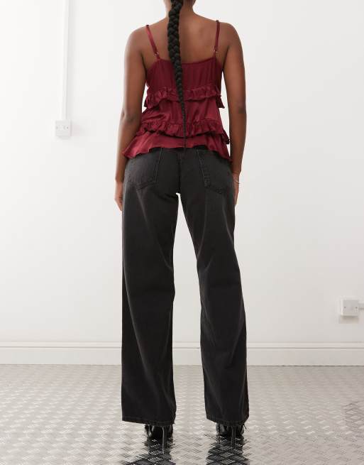 Motel roomy wide leg low rise jeans in washed black