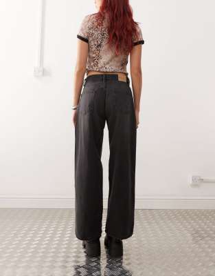 Shop Motel Roomy Wide Leg Low Rise Jeans In Black