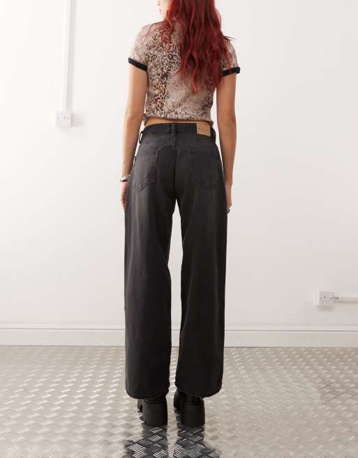 Motel roomy wide leg low rise jeans in washed black, 2 of 5