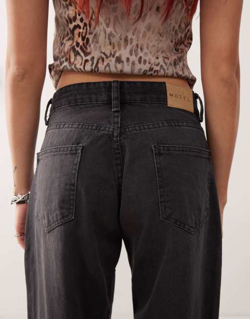 Motel roomy wide leg low rise jeans in washed black, 4 of 5