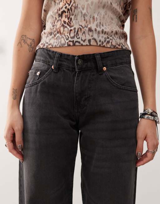Motel roomy wide leg low rise jeans in washed black, 5 of 5