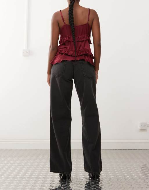 Motel roomy wide leg low rise jeans in washed black