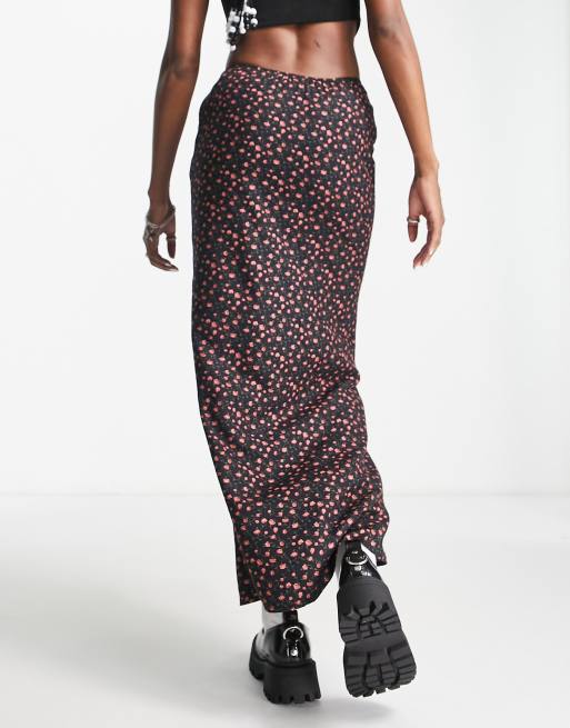 Motel rosebud print grunge maxi skirt in black