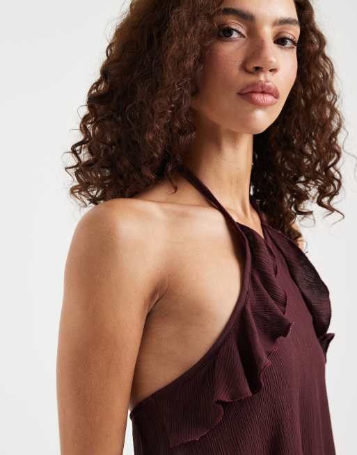 Motel Rowdy halter ruffle top in plum , 2 of 4