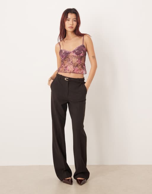 Motel Rubik abstract mesh cami in rose pink plum, 2 of 4