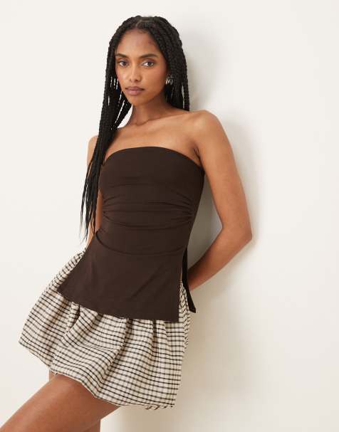 Motel ruched bandeau top im brown - view 1