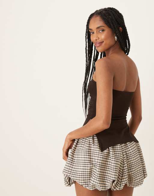 Motel ruched bandeau top in brown, 4 of 4