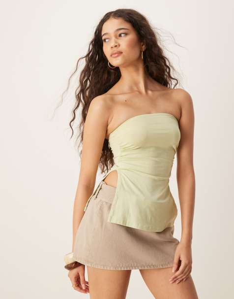 Motel ruched bandeau top in pistachio - view 1