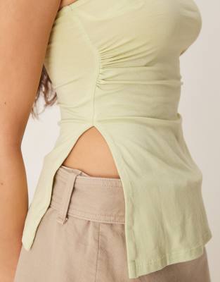 Motel Ruched Bandeau Top In Green