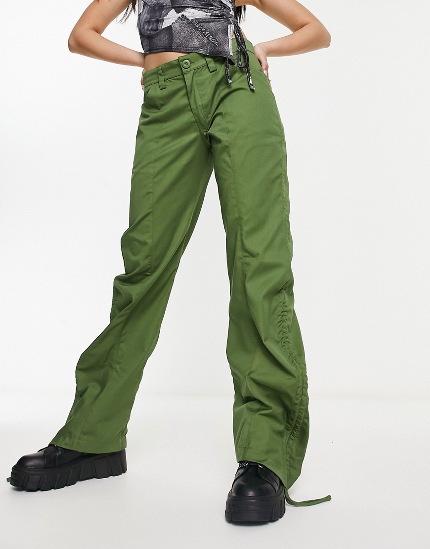 Motel ruched hem slouch trousers in hunter green