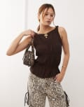 [Motel] Motel ruched tie strap top in bitter chocolate-Brown XL BROWN