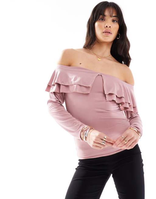 Off the shoulder ruffle top long sleeve new arrivals