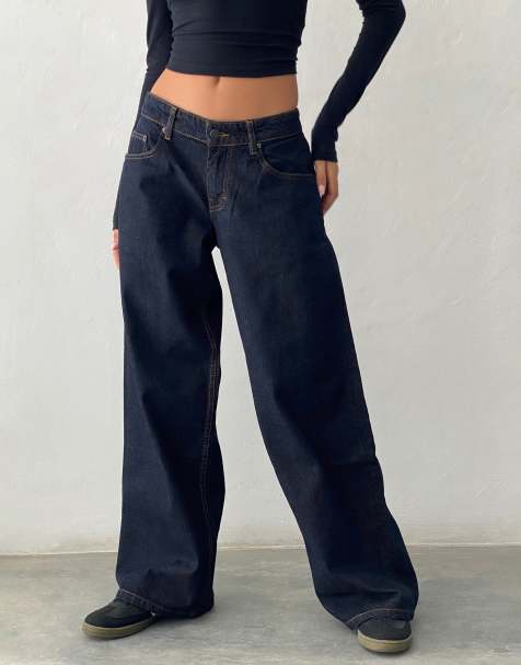Motel - Ruime extra wijde jeans met lage taille in indigoblauw - view 1