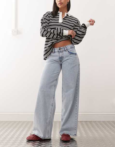 Motel - Ruime jeans met wijde pijpen en lage taille in lichtblauwe wassing - view 1