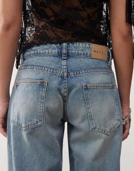 Motel - Ruimvallende extra wijde jeans met lage taille in poederblauw, 4 van 5