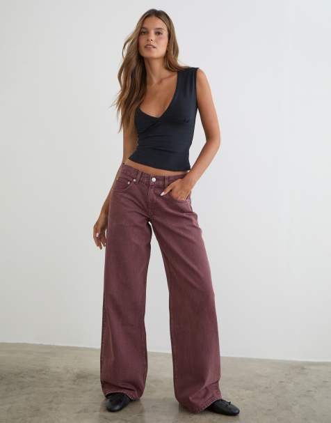 Motel - Ruimvallende jeans met lage taille in bordeauxrood - view 1