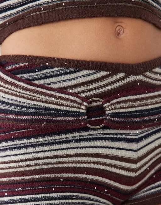 Motel Ruvan stripe mini short in maroon and grey co-ord, 2 of 5