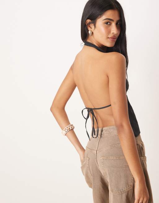 Motel ryoma halter broderie top in black, 4 of 4