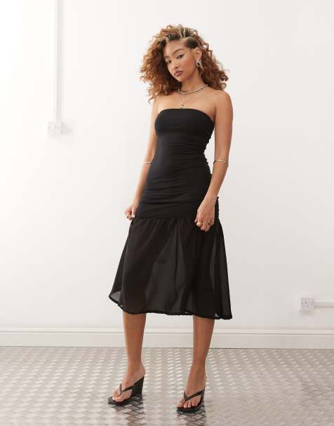 Motel sachiko chiffon overlay bandeau maxi dress in black
