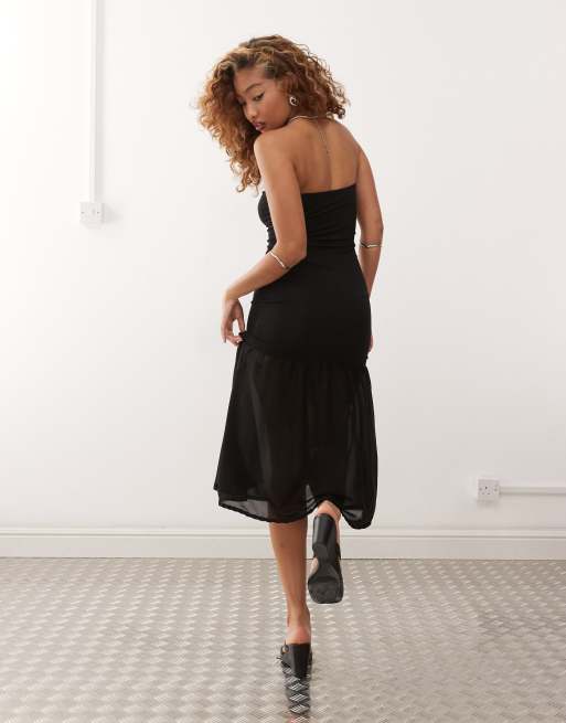 Motel sachiko chiffon overlay bandeau maxi dress in black