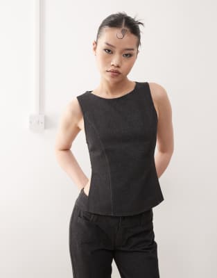Motel Saima Open Back Tank Top In Navy